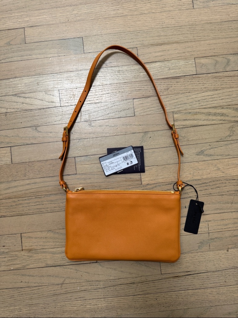 Authentic Prada orange brown gold small should bag purse pouch new with tags - Picture 12 of 12